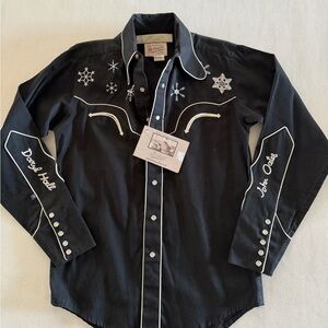 Black Western Embroidered Men's Shirt XS Women’s Small